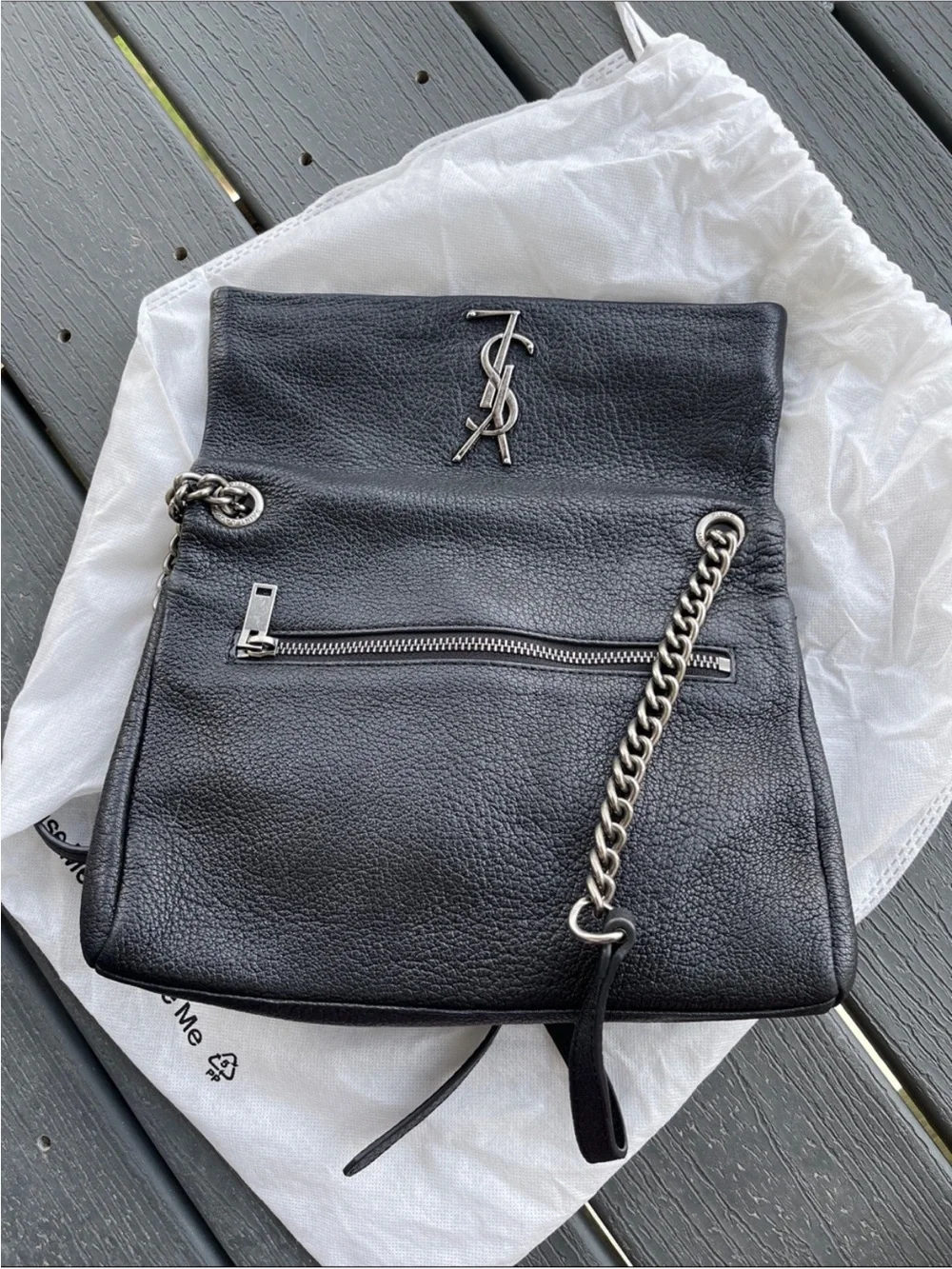 Saint Laurent Black Leather YSL Monogram Shoulder Bag
